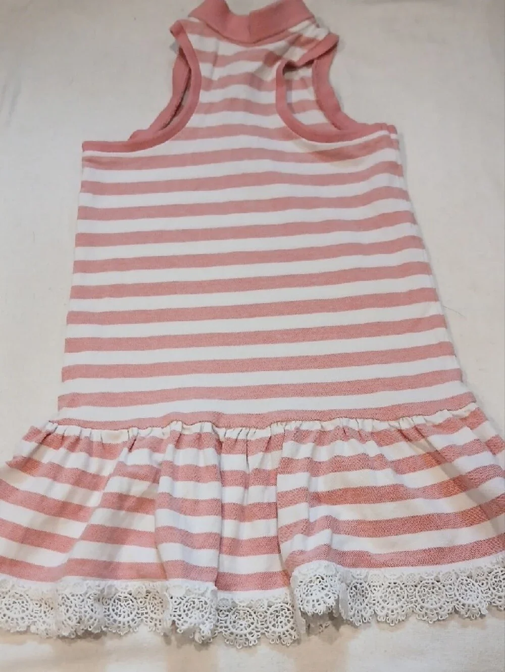 Ralph Lauren Pink and White Striped Sleeveless Racerback Dress with Lace Hem